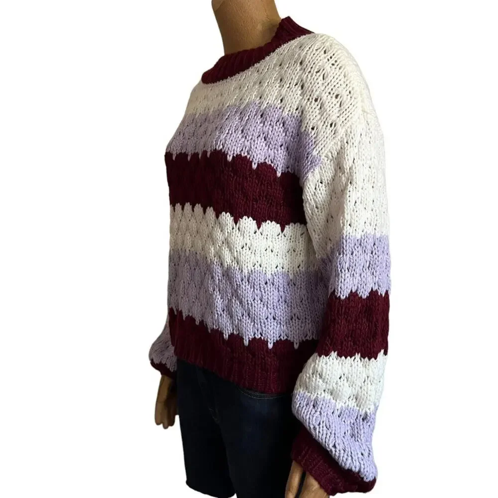 BB Dakota Striped Sweater with Hot Balloon Sleeves Size Medium - Picture 6 of 15